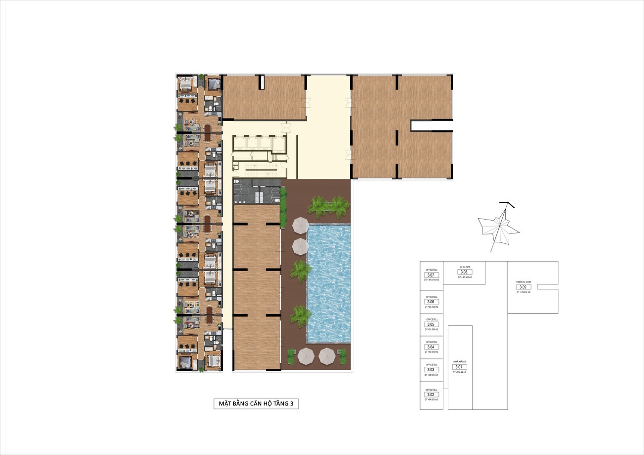 Mặt bằng tầng 3 dự án căn hộ Goldora Plaza Nhà Bè